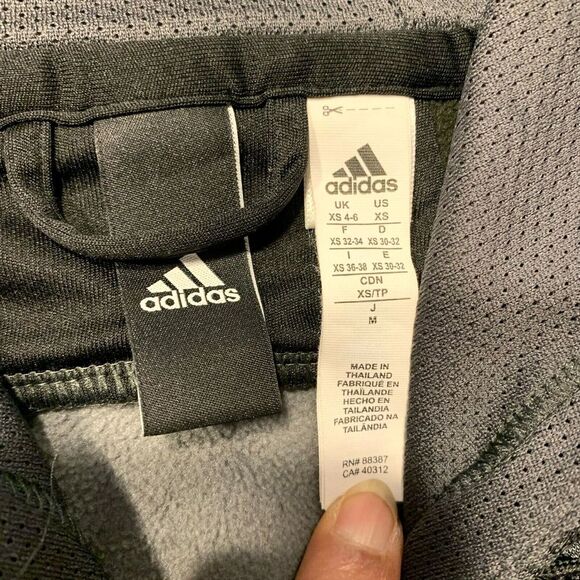 Adidas Hoodie Sweatshirt Spell Out 3 Stripe Fleece Lined Gray Black XS NWOT - Picture 4 of 12